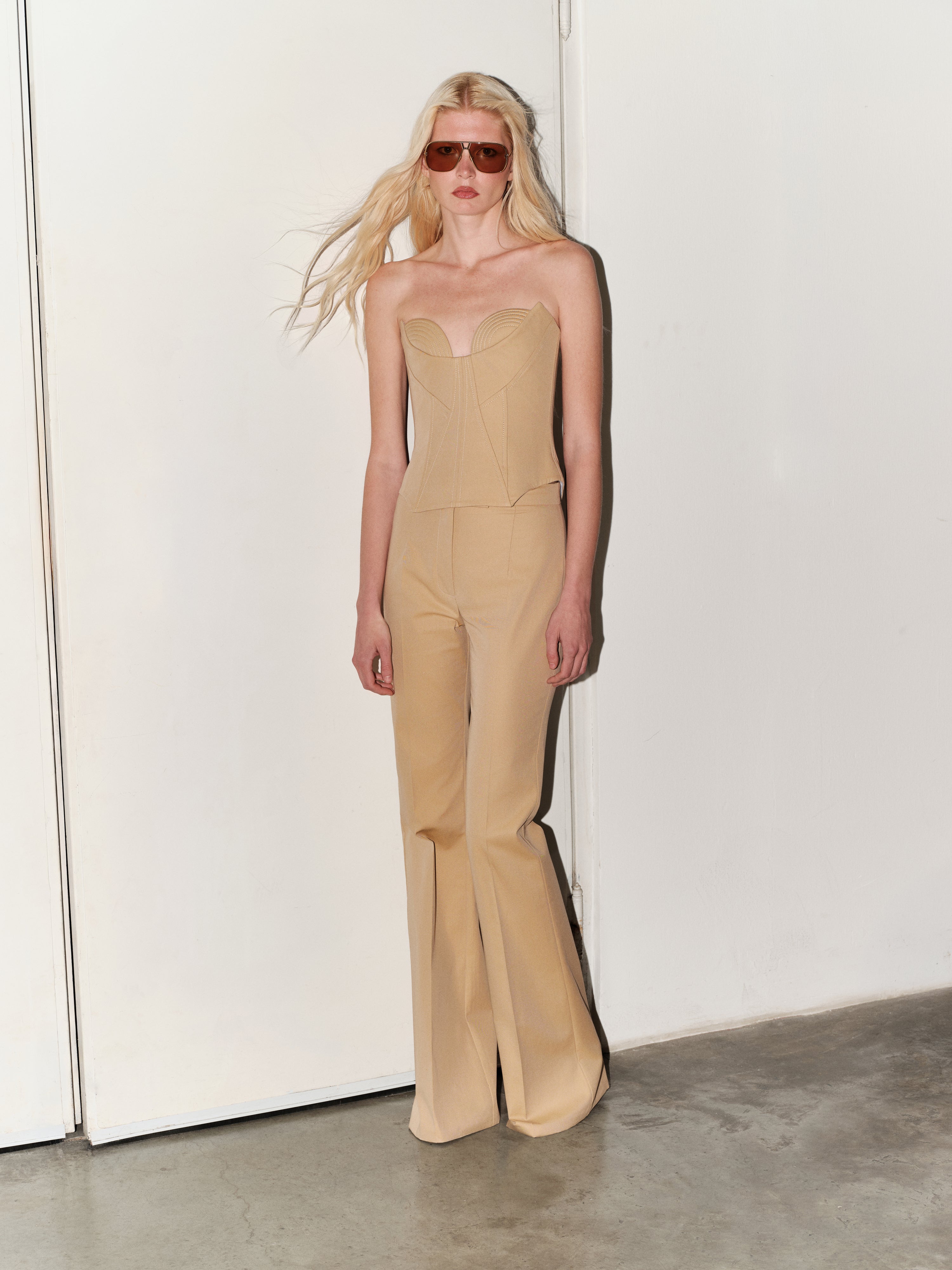 Structured Gabardine Bustier in Beige