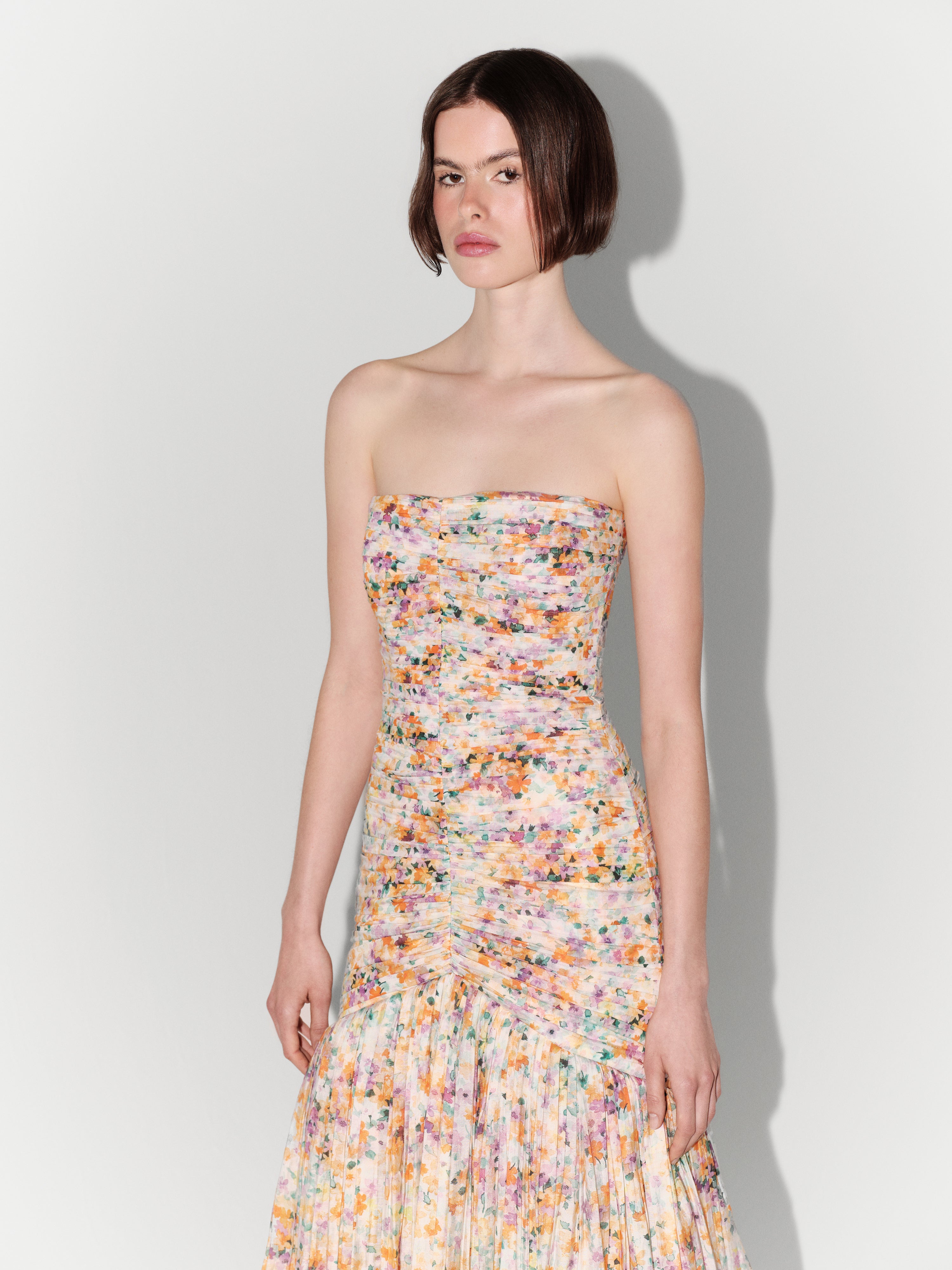 Strapless Floral-Print Gown