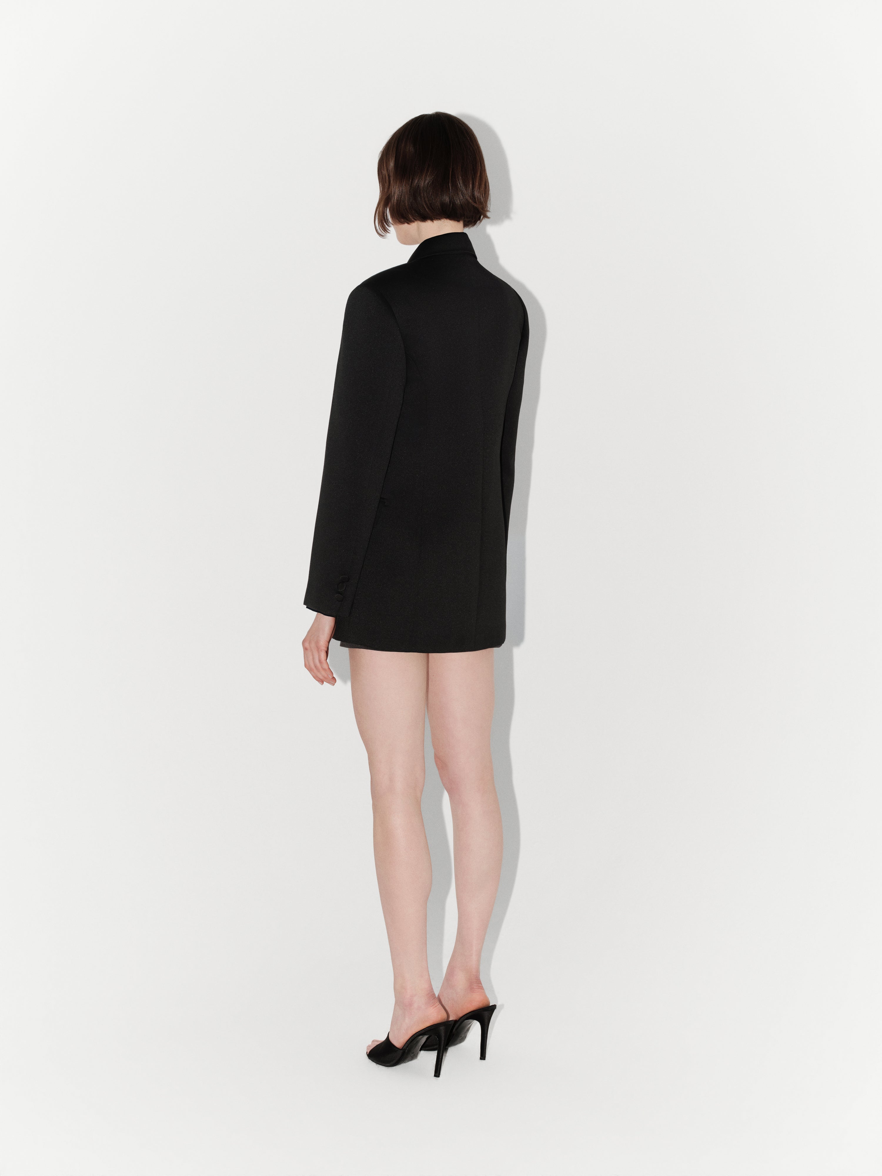 Tailored Satin Blazer and Mini Skirt Set In Black