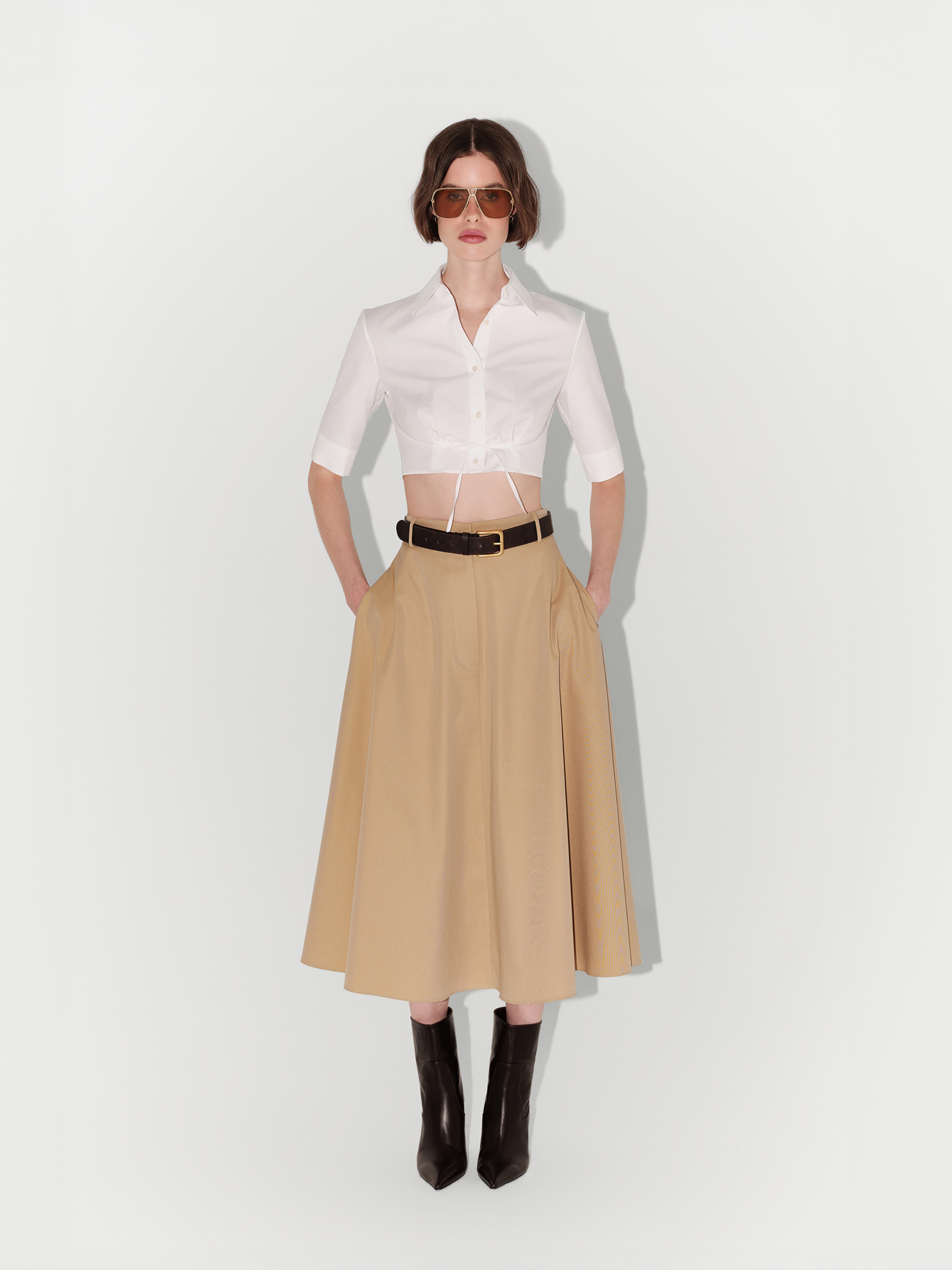 Cropped Poplin Shirt In White