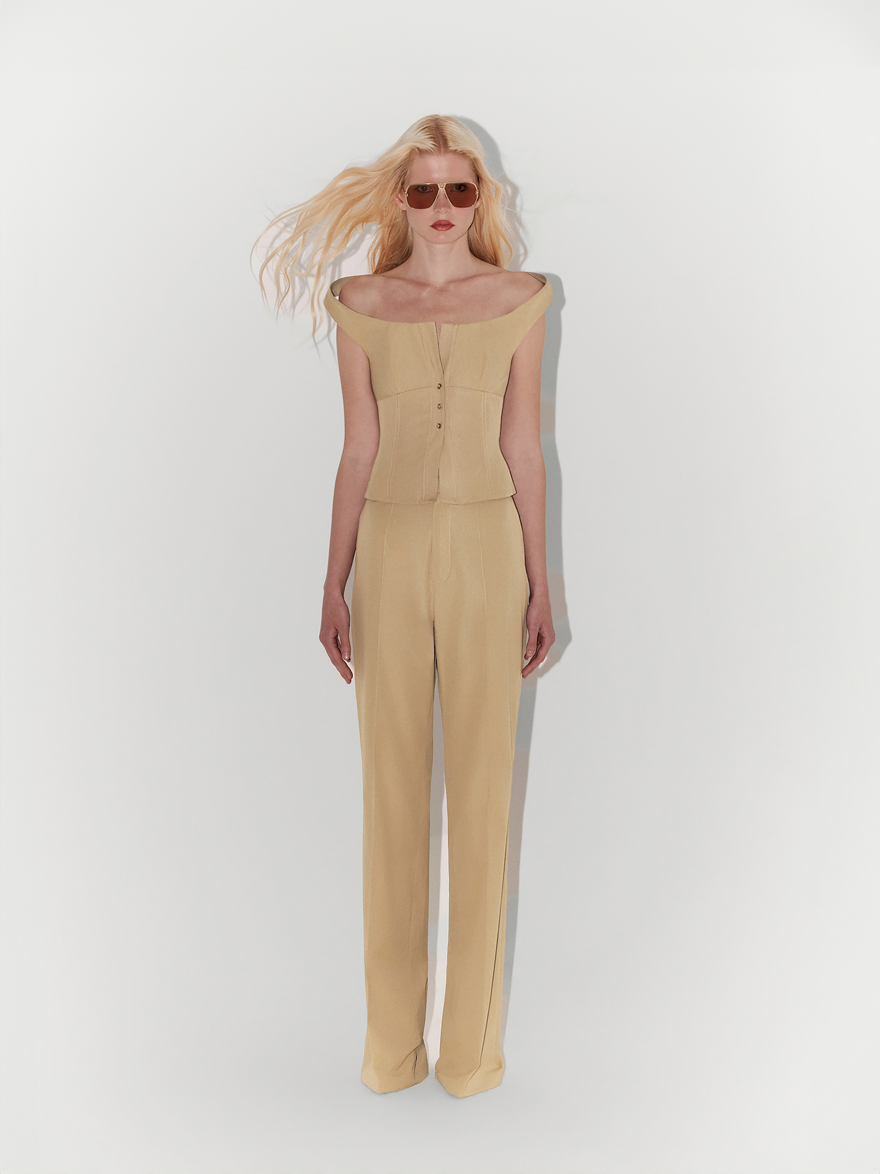 Relaxed-Fit Poplin Trousers In Beige