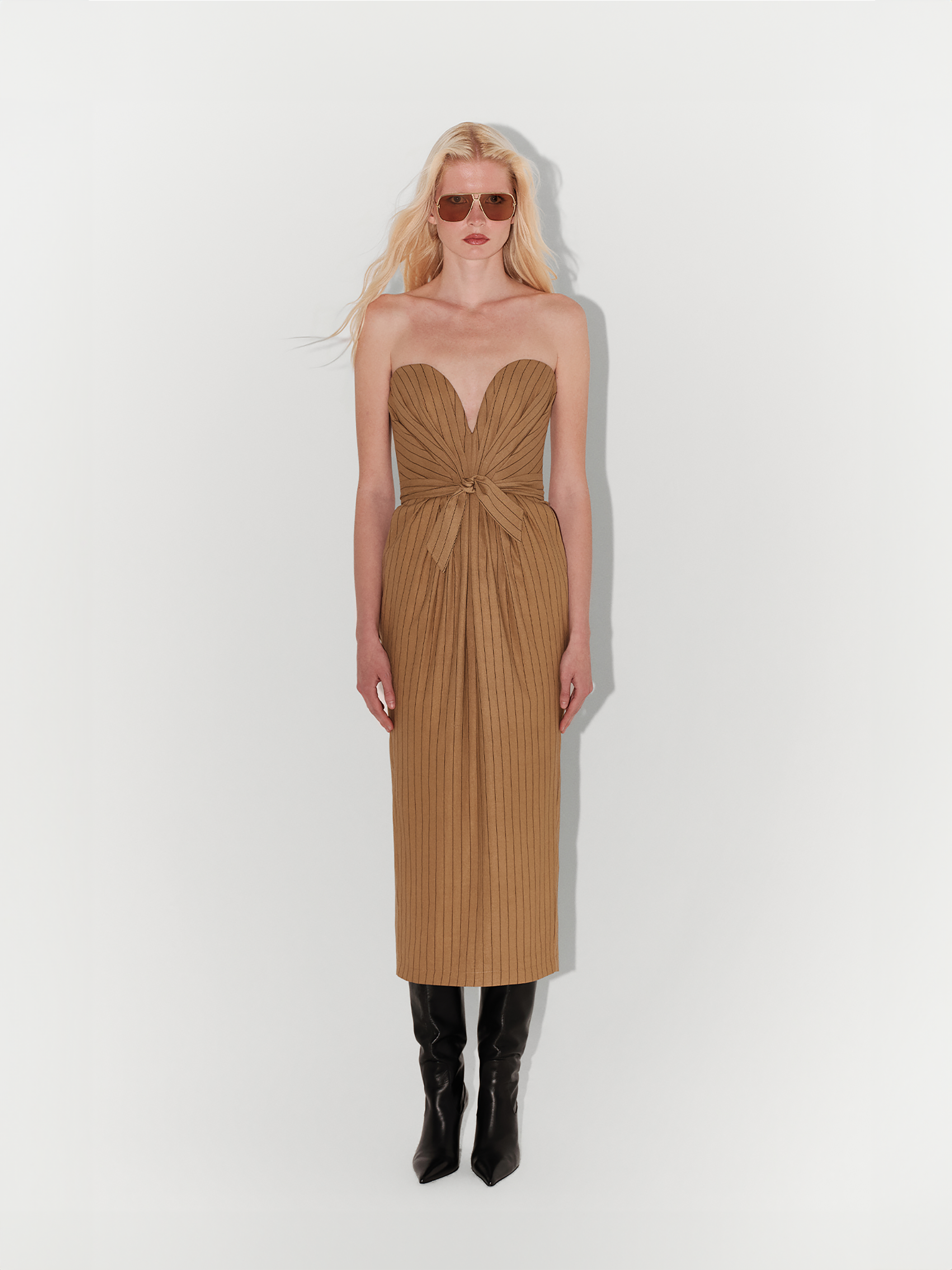 Strapless Midi Dress In Brown