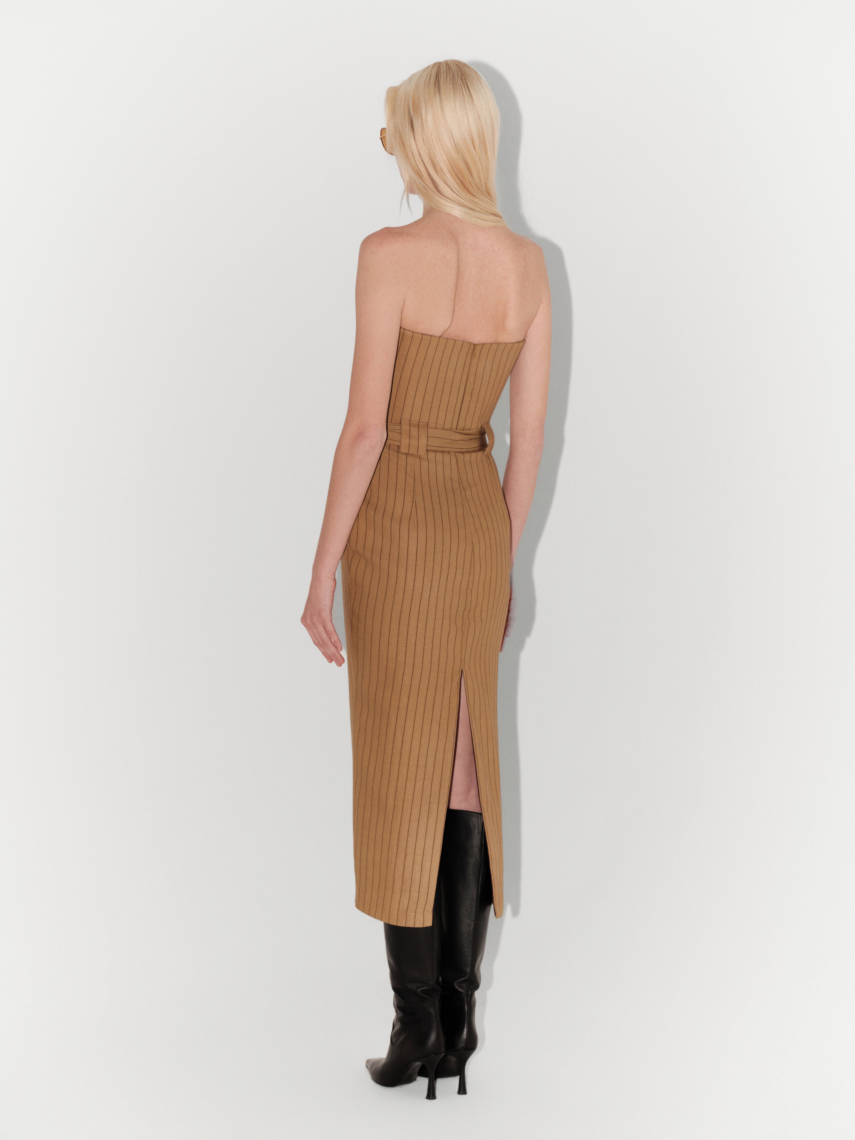 Strapless Midi Dress In Brown