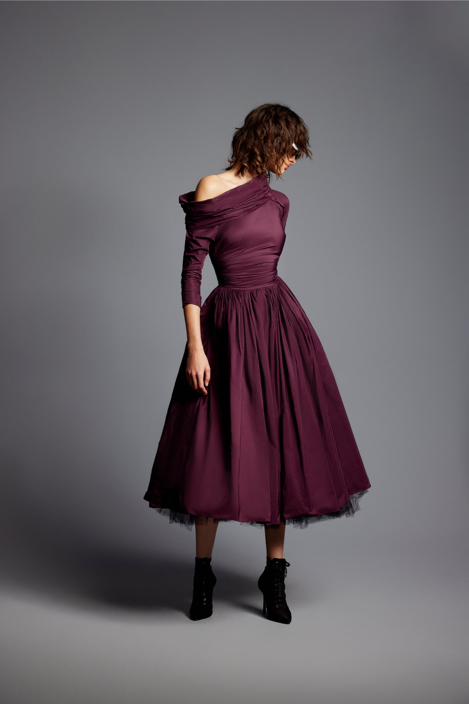 'Mona' Taffeta Drop Shoulder Midi Dress