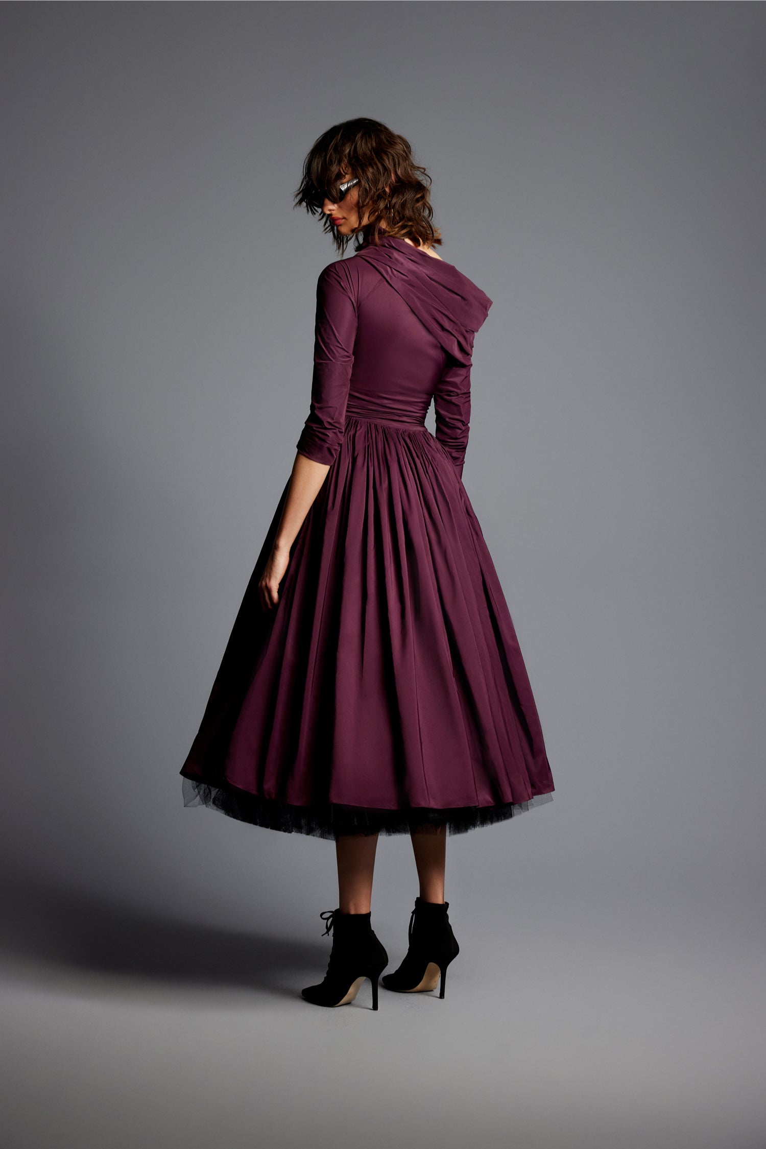 'Mona' Taffeta Drop Shoulder Midi Dress