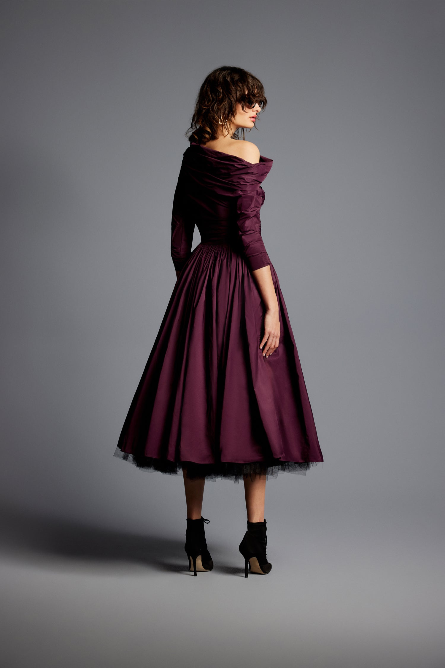 'Mona' Taffeta Drop Shoulder Midi Dress