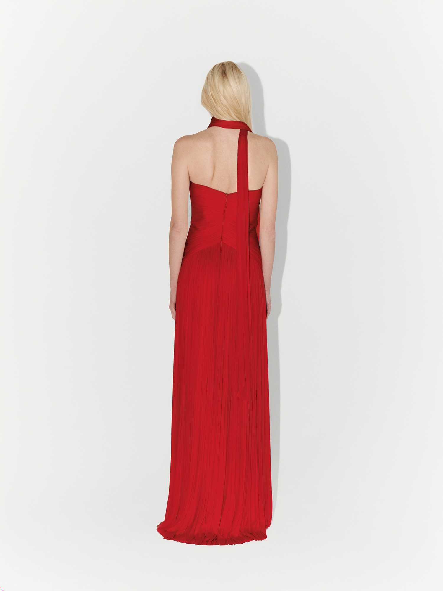 Silk Tulle Flowing Couture Gown In Red