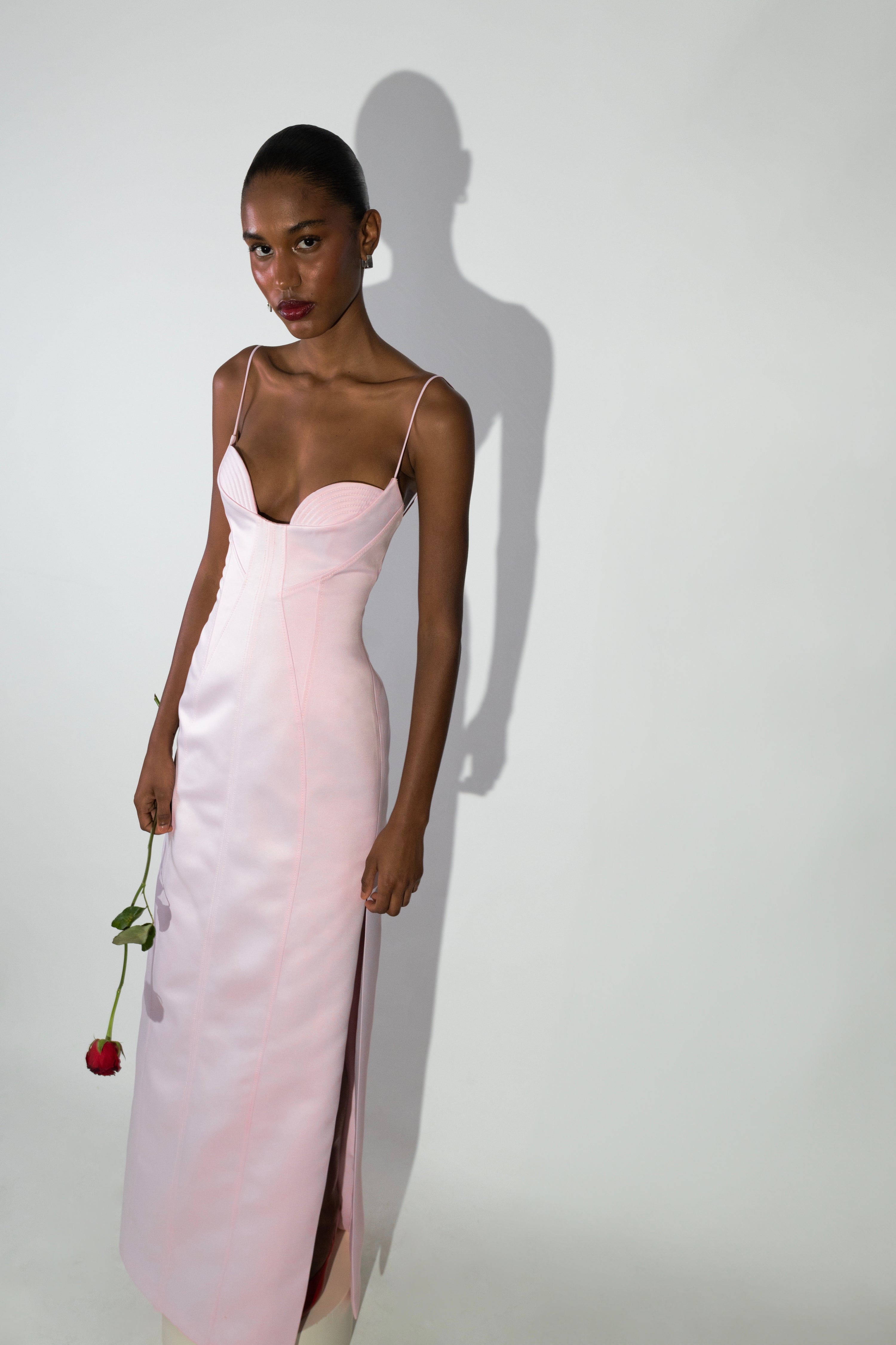 'Rita' Strapless babydoll satin maxi dress