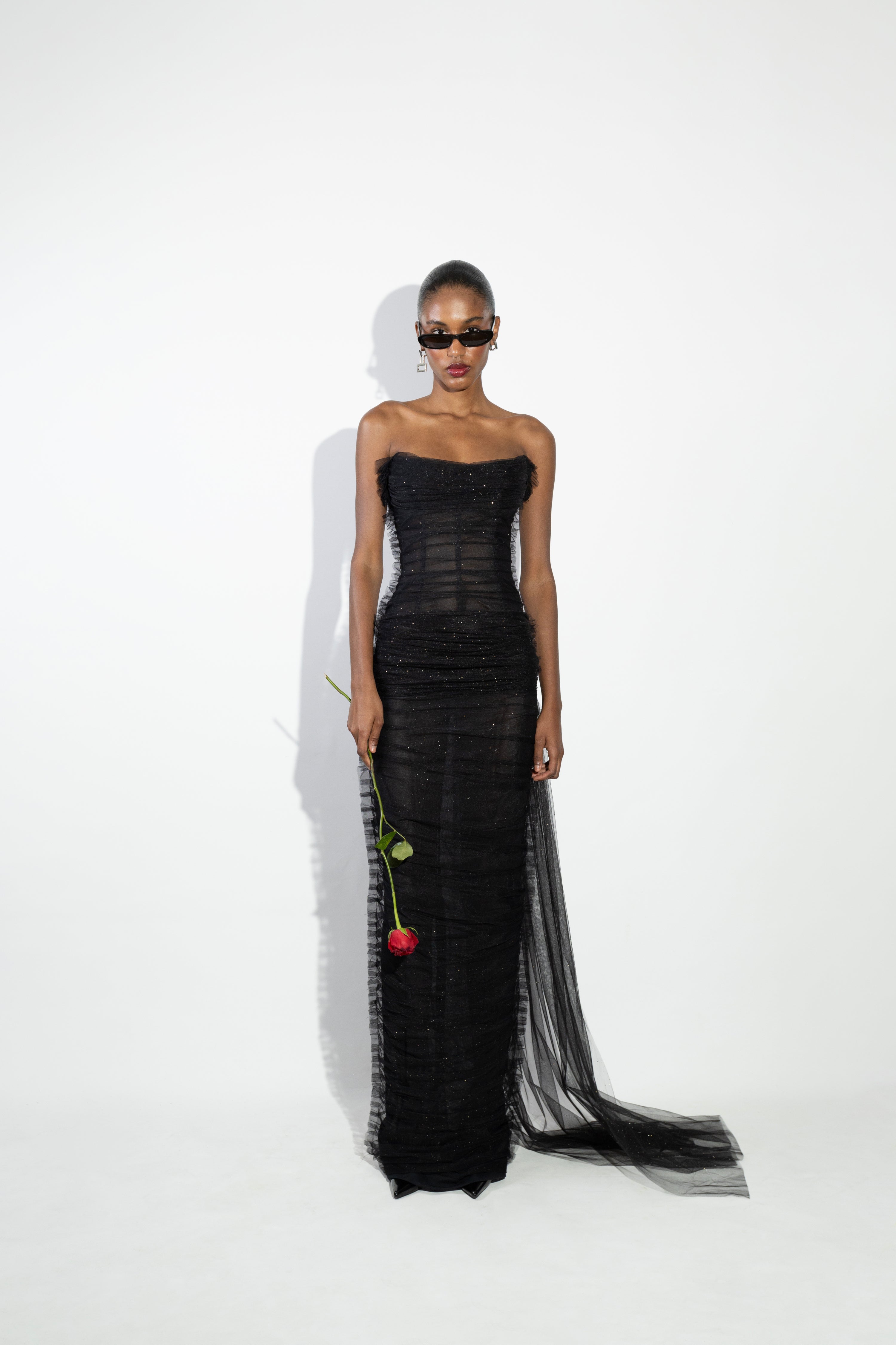 'Star' Ruched bustier tulle maxi dress