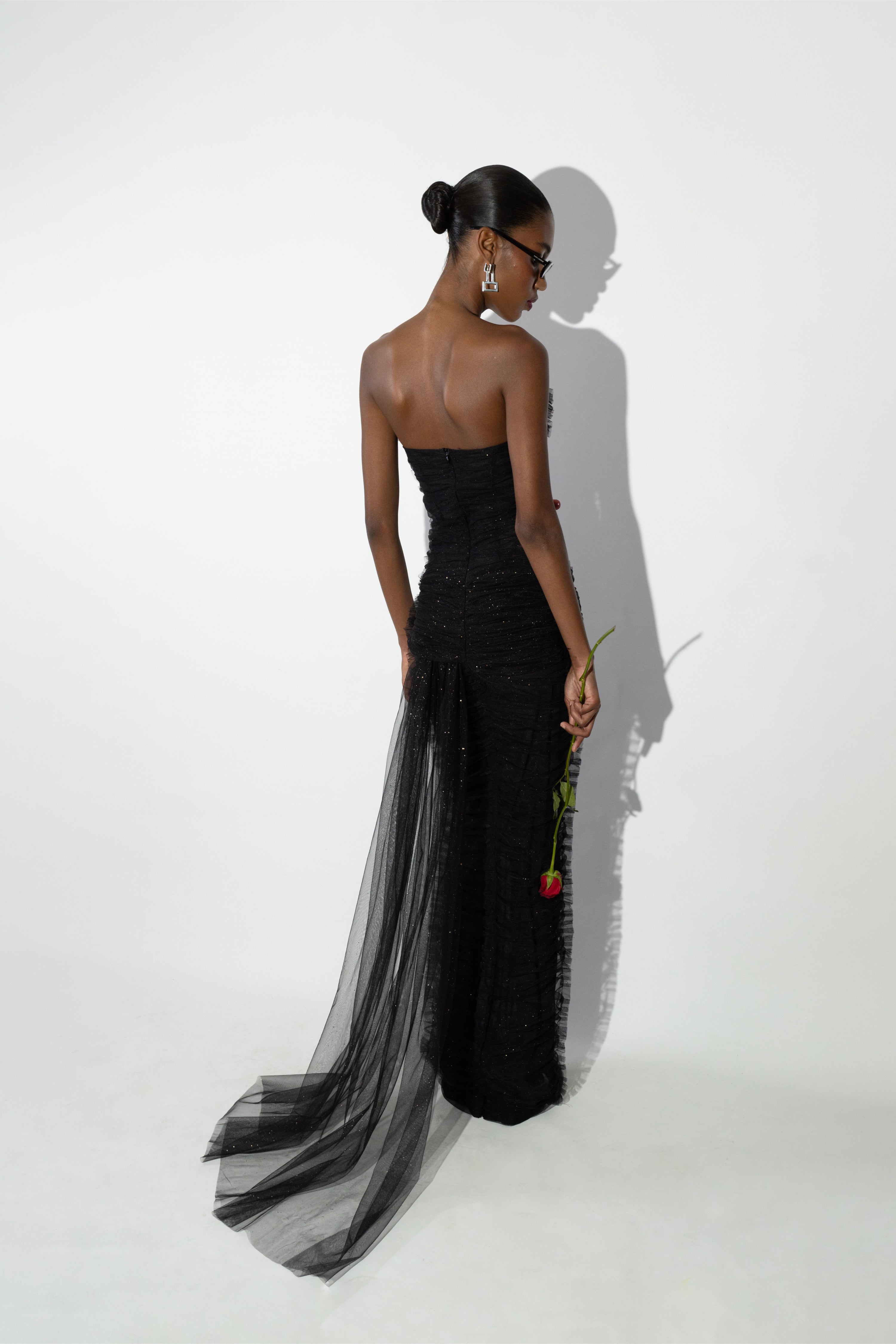 'Star' Ruched bustier tulle maxi dress