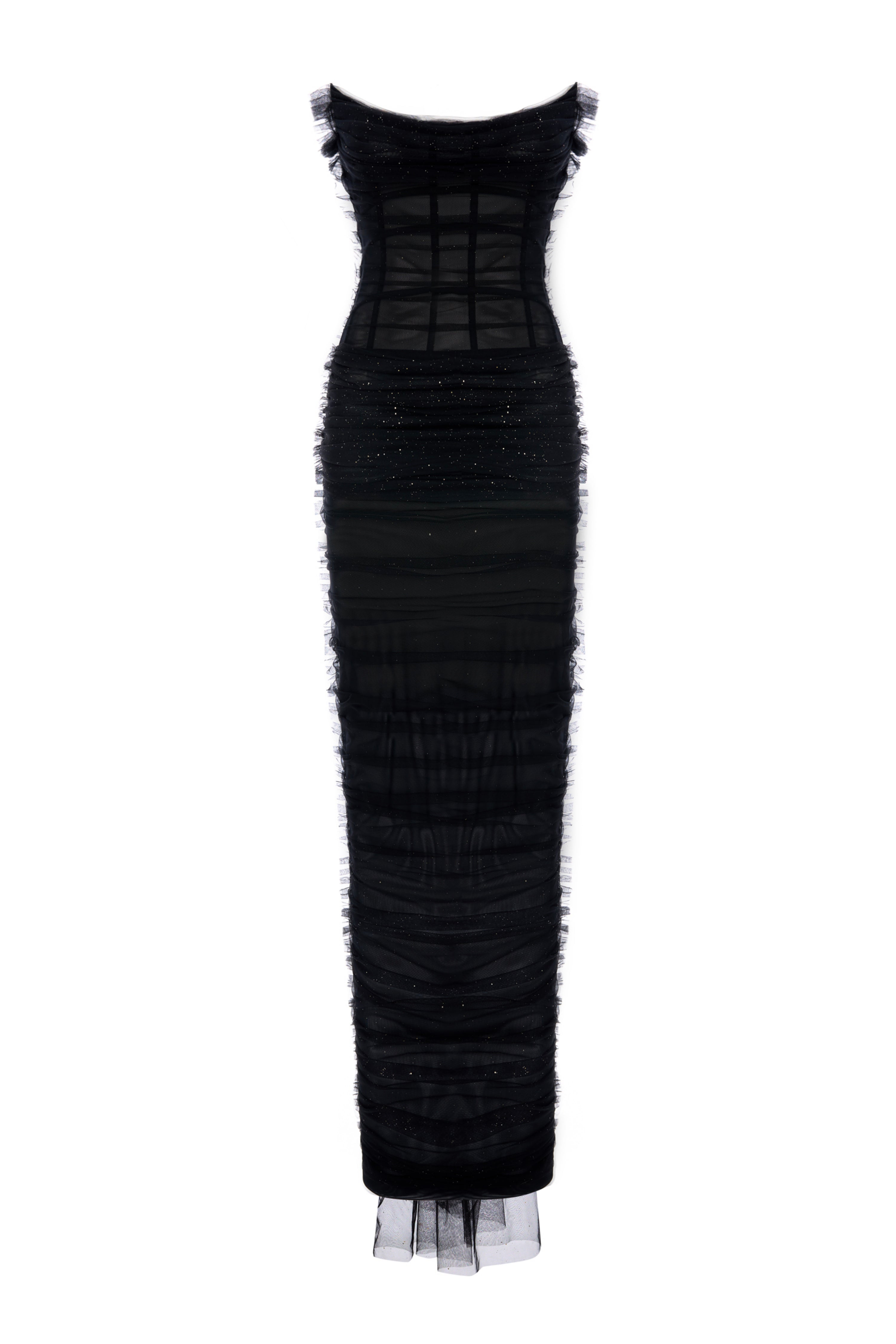 'Star' Ruched bustier tulle maxi dress