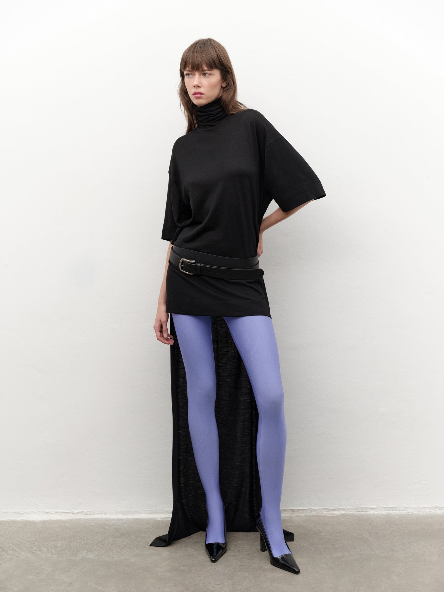 Wool-blend Turtleneck with Tail in Black