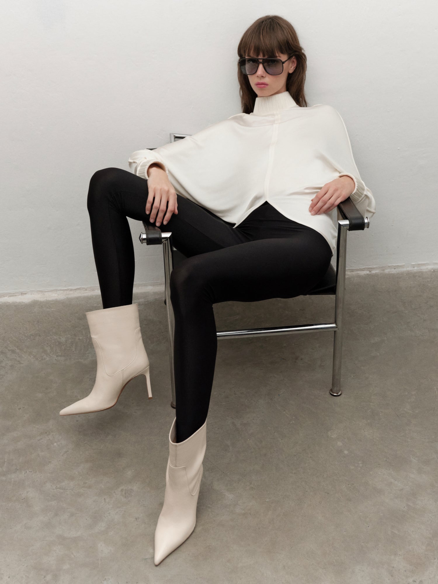 Drape-detail High-neck Batwing Sleeve Blouse in Black