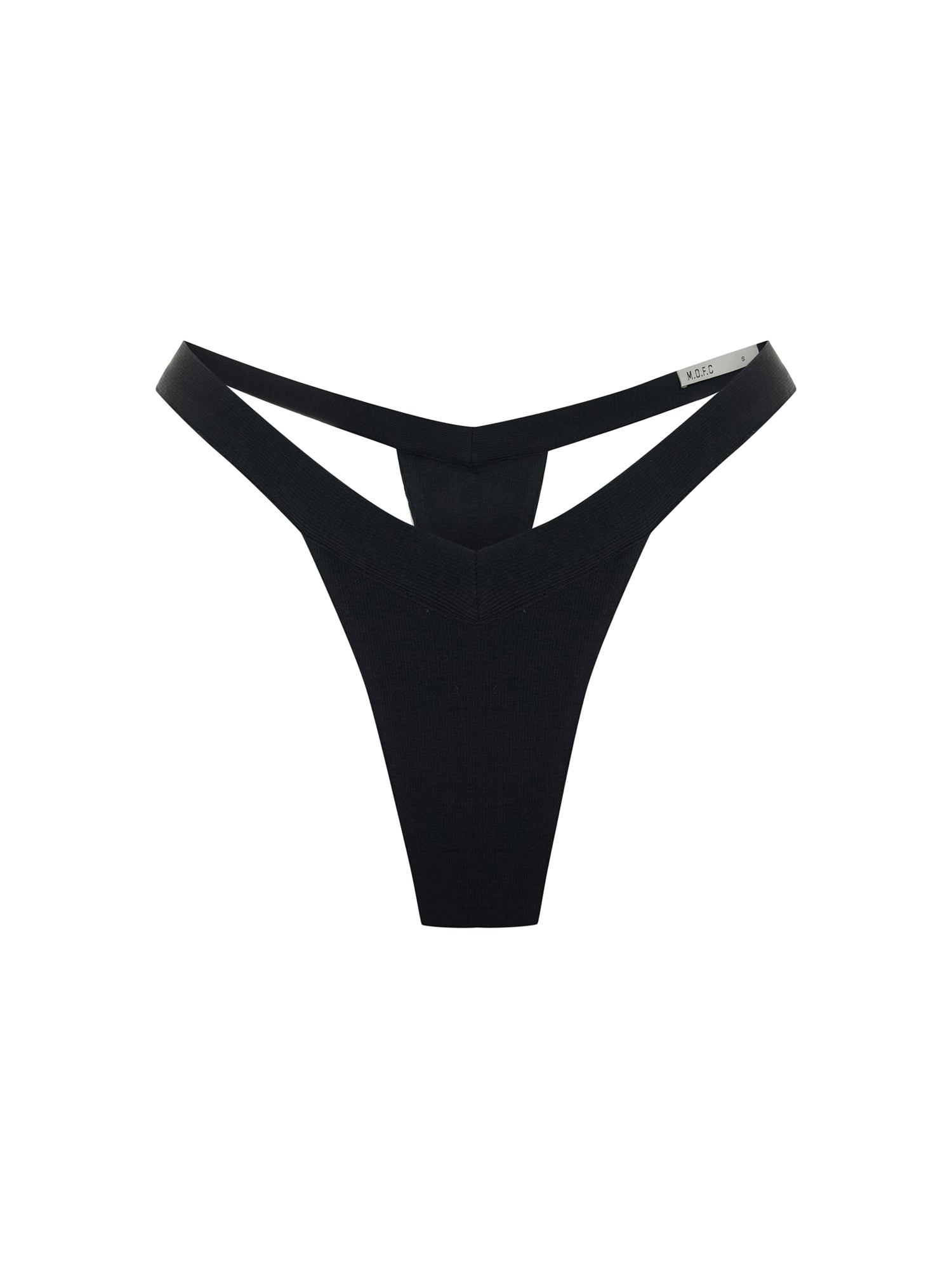 Ribbed Cotton Thong in Black