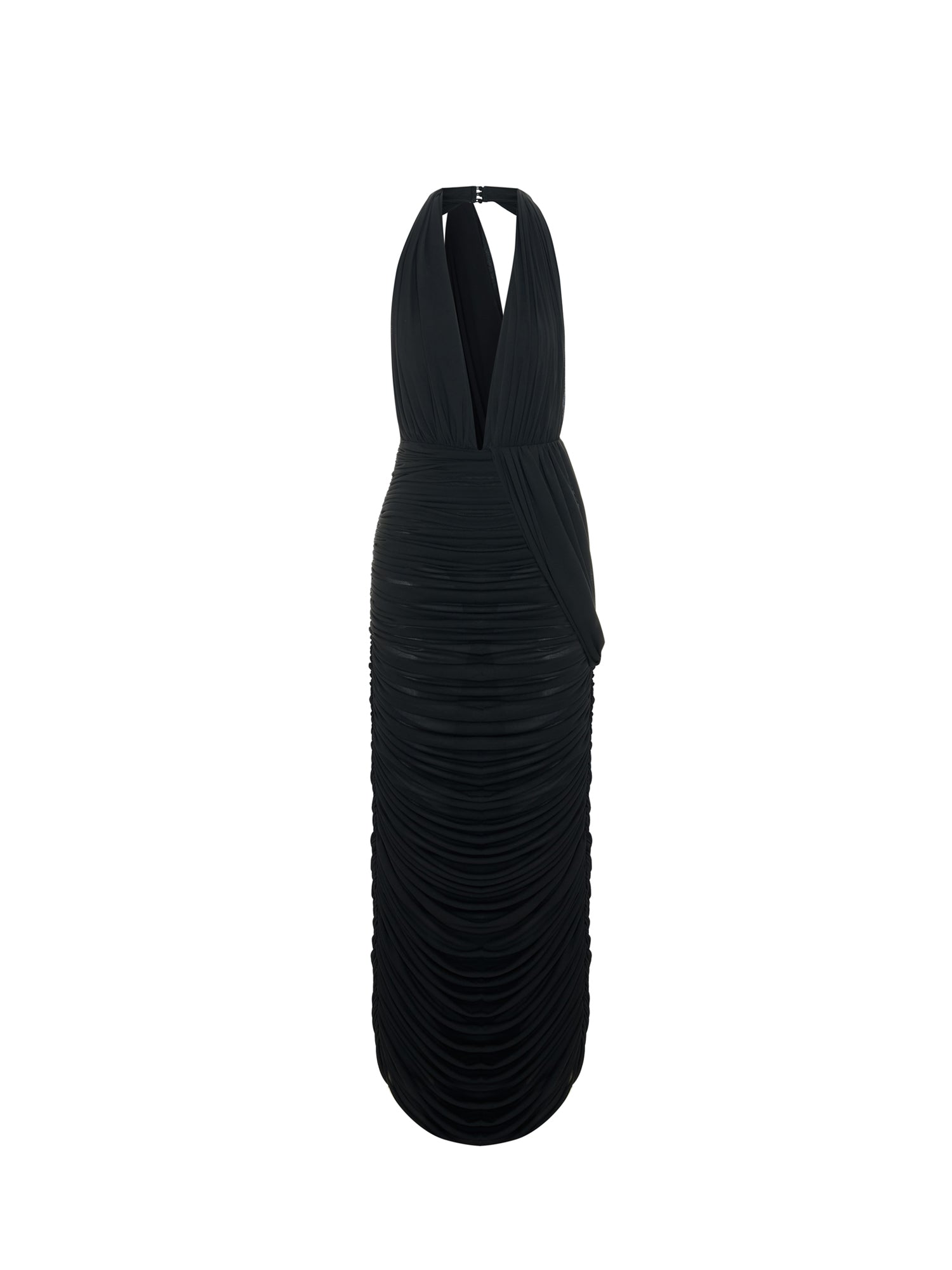 Draped Halterneck Maxi Dress in Black